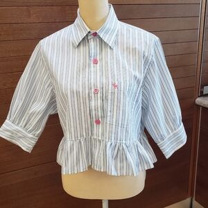 Mens Abercombie Refashioned Upcycled Striped Button-Up Blouse with Pink Accents